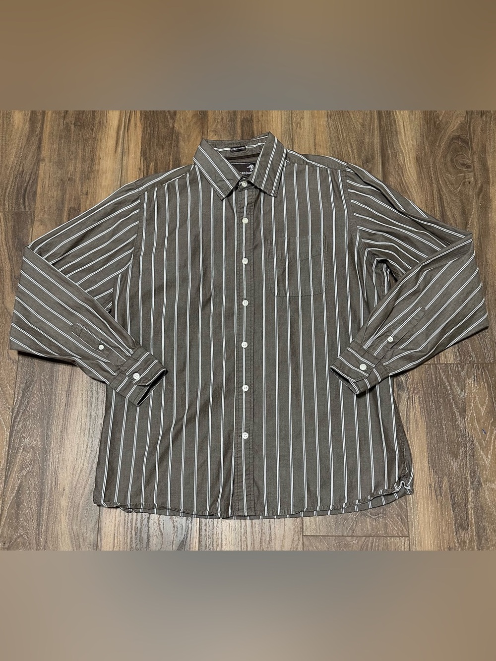 Duck Head Jeans Button Up Shirt Men’s XL Brown Athletic Fit Long Sleeve Striped